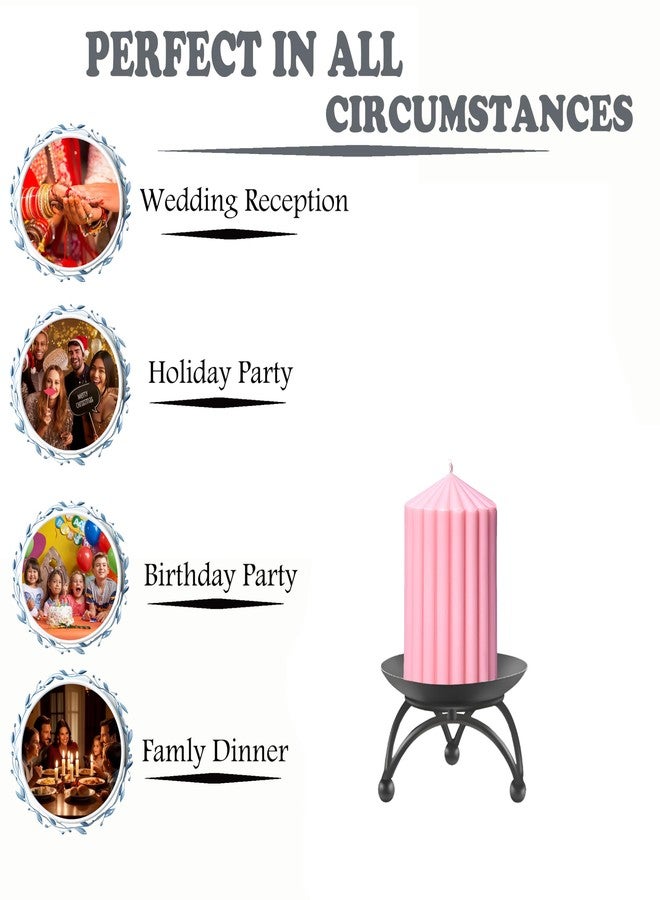 Luces Soy Wax Set of 3 Scented Pink Point Ribbed Pillar Candles for Home Decor Diwali Wedding Pirty Valentine Gift Church x-Mass Dinner Table Spa - Image 5